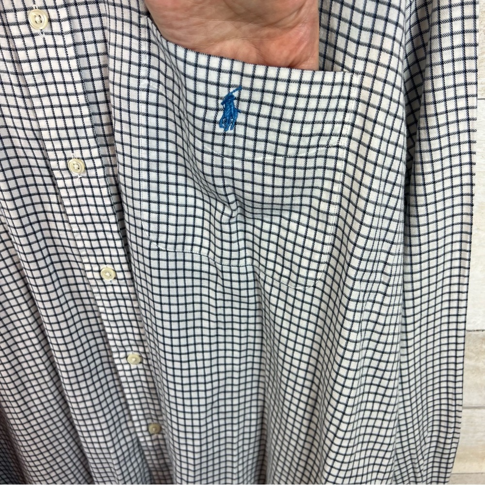 Ralph Lauren Blaire Button Down Shirt Men XXL Gray White Check Long Sleeve Logo - Picture 4 of 10